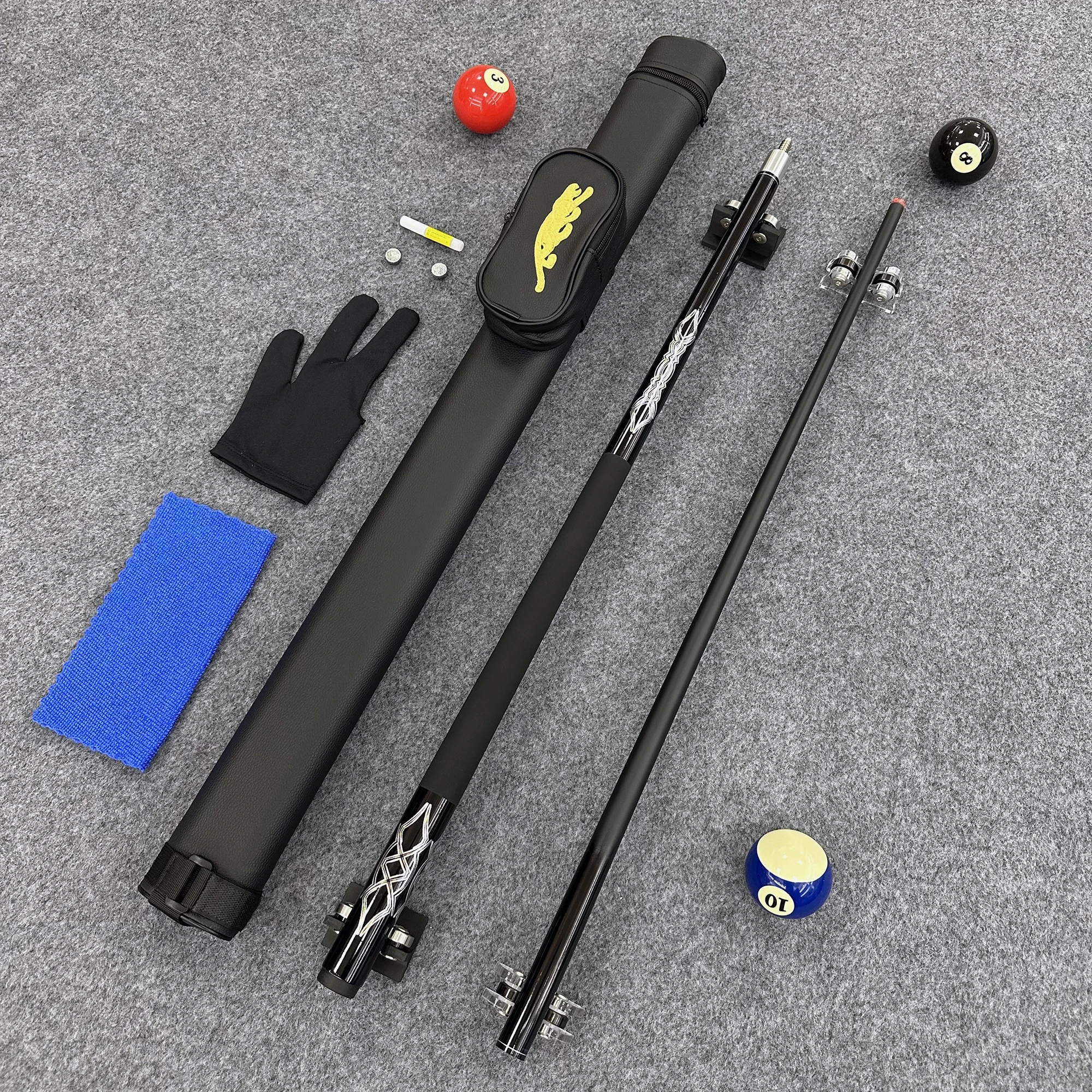 Billiard stick set, anti-slip handle billiard stick set, with billiard stick bucket, gloves, cloth, and other accessories.