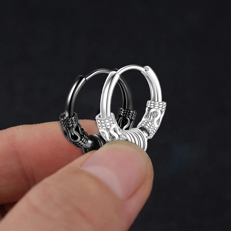 New Pop Punk Dragon Totem Cross Pendant Earrings for Men/Women Stainless Steel Vintage Gothic Cool Party Jewelry