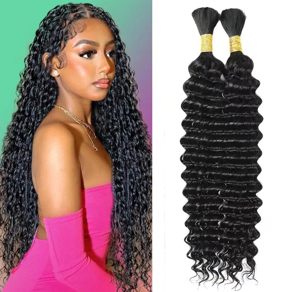 Bulk Braiding Hair 100% Human hair Deep Wave Unprocessed No Weft Boho Braids Human Hair Bulk Extensions Brazilian Remy Hair