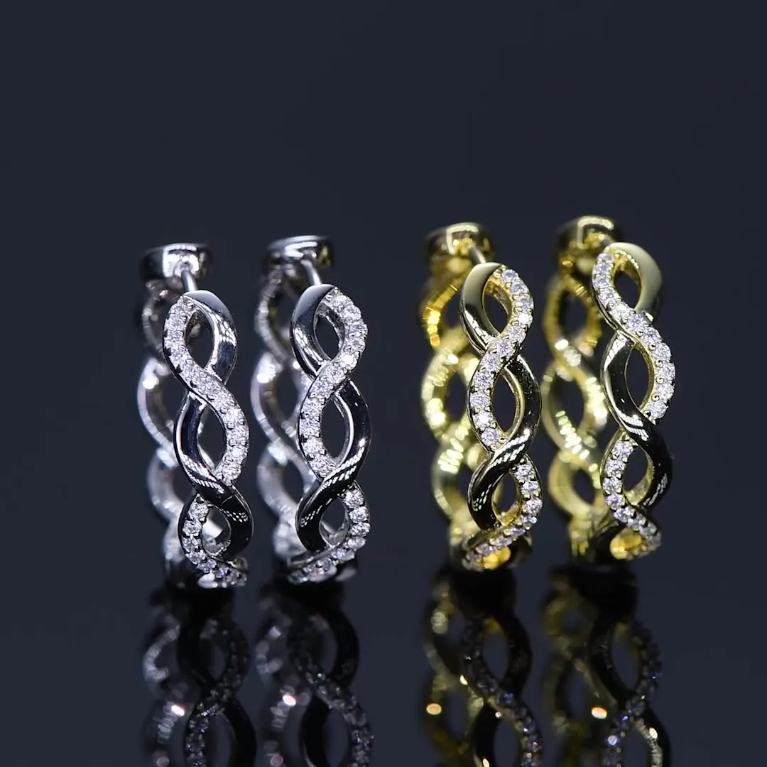 

925 Sterling Silver Fashion Jewelry VVS Moissanite Hoop Earrings with Certificate 1mm Twisted Earrings