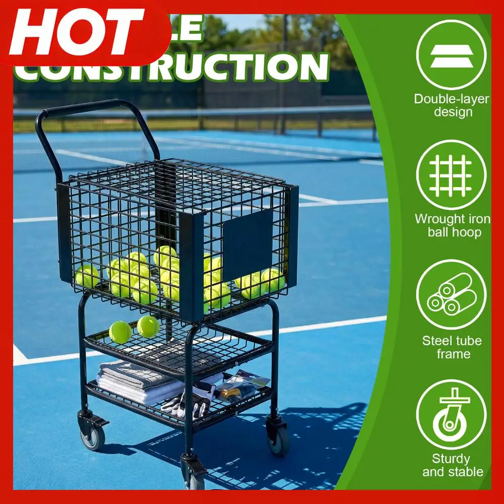 

Tennis Ball Basket Cart Large Capacity Sports Ball Storage Cart Holds 350 Balls for Teaching & Court Use