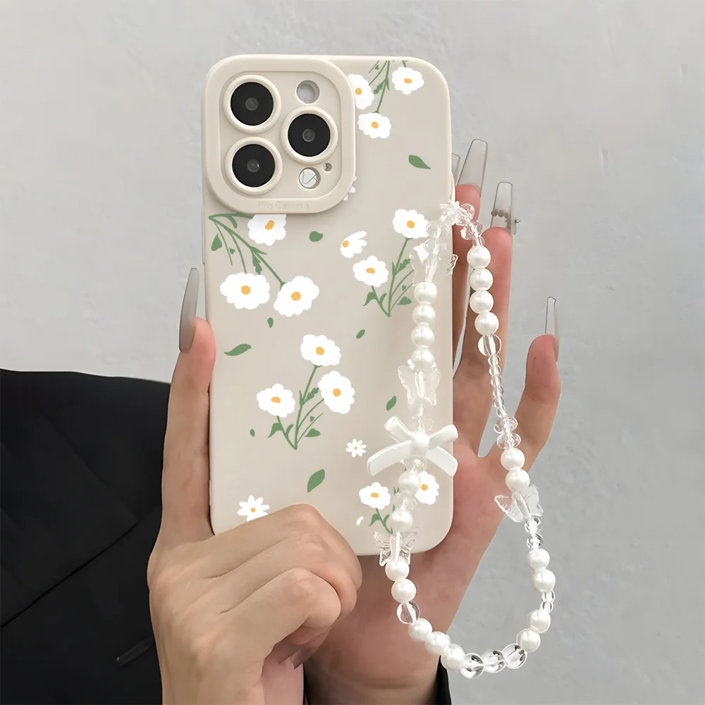 Daisy Korean INS TPU Lanyard Phone Case For iPhone 17 16 15 14 13 12 11 Pro Max X XS XR 16E 17E 7 8 16 Plus Wrist Strap Cover view 2