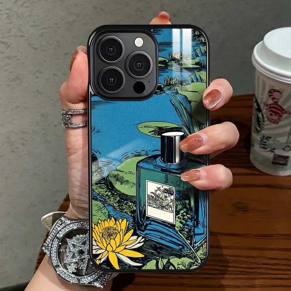 

Luxury Perfume Illustration Phone Case For iPhone 17 16 15 14 13 12 11 Pro Xs Max Mini Plus Celulares Hard Funda