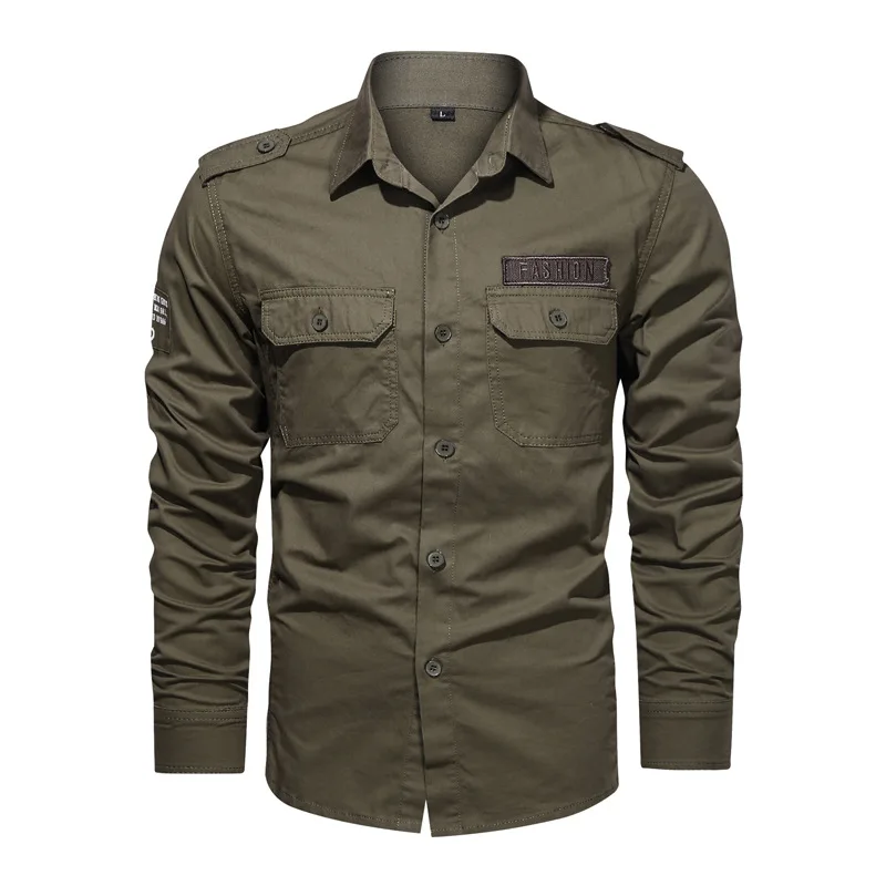 Moda 2023 Jesień Wiosna Odzież Zielony Czarny Cargo Wojskowe Koszule Męskie Długie Rękawy Casual Bluzka Oversize 5XL 6XL