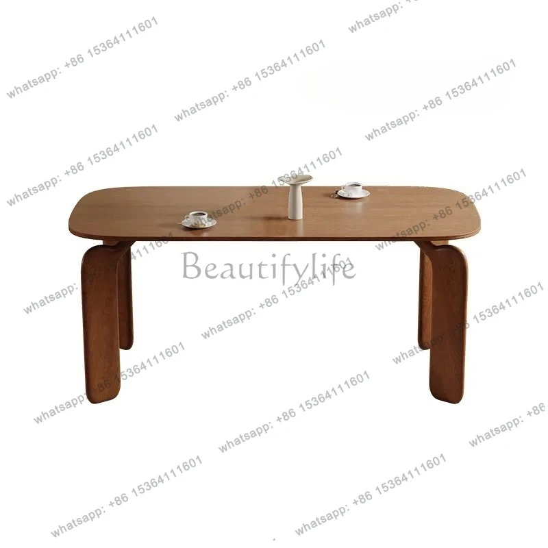 

French retro solid wood dining table small apartment household wood table rectangular ash wood eating table