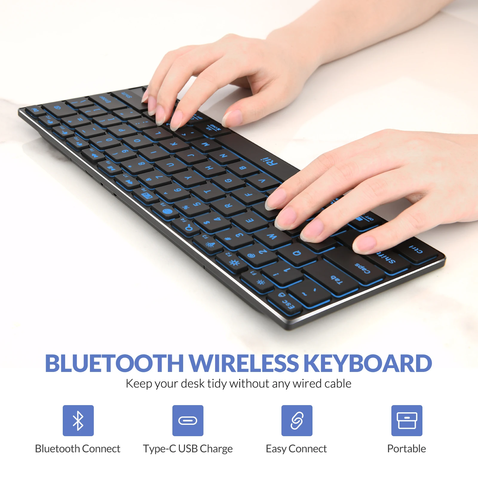 Rii Bluetooth Keyboard X9,Wireless Keyboard with RGB Backlit, Case for iPad, iPad Pro, iPad Mini, iPad Air,Tablet,Surface,PC