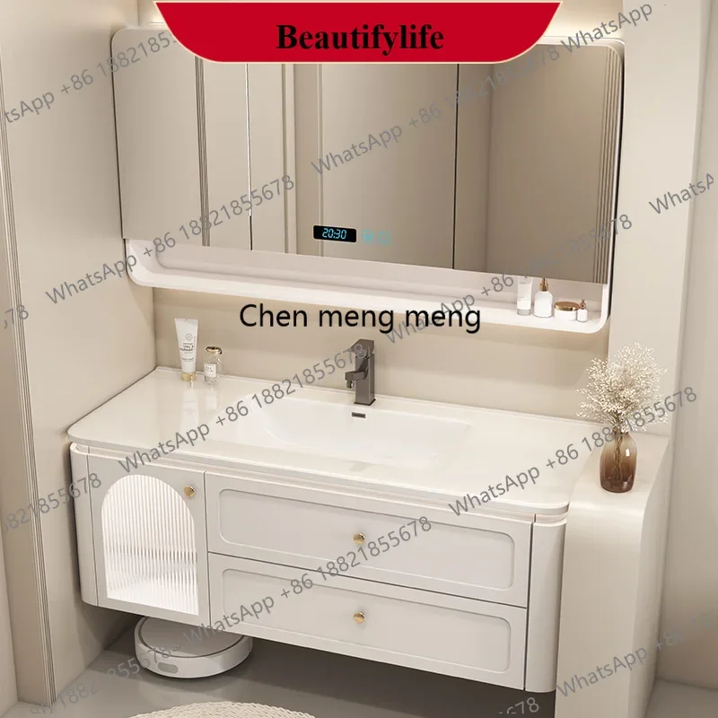 YL Oak Bathroom Cabinet Arc Protection Multifunction Washbasin Vanity Wall Closet Storage Kit Mirrors Drawer Mirror Home Furni