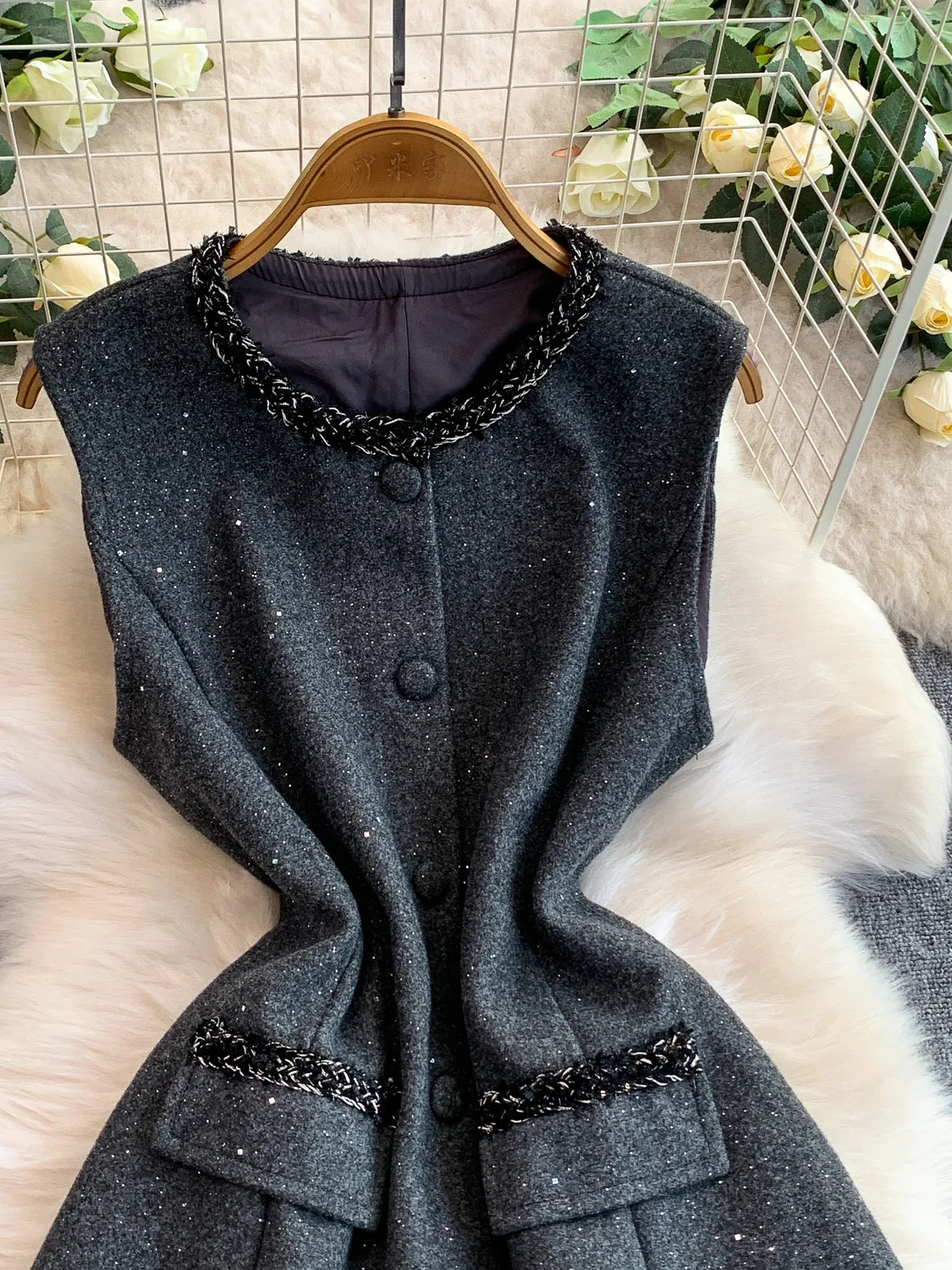 iny Paillettes rotonde Ne Midi Dr Gonna a trapezio dimagrante in materiale di lana da donna Ci Pendolarismo Adatto a vita alta