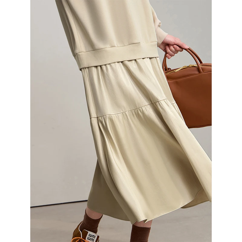 Amii Patchwork Damesjurk 2025, Winter Nieuwe Casual Veelzijdige Warme Trui O-hals Losse A-lijn Sweatershirt Jurk Dames 12544123