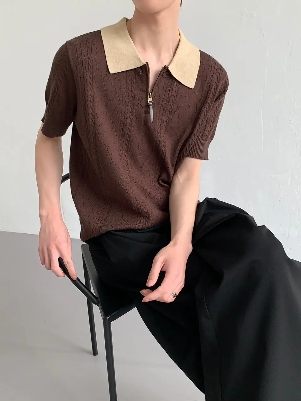 2026 Men's Summer New Lapel Knitted Polo Shirts Men's High-end Short-sleeve Contrast Color Knitted Tees Comfort Knitwear Tops