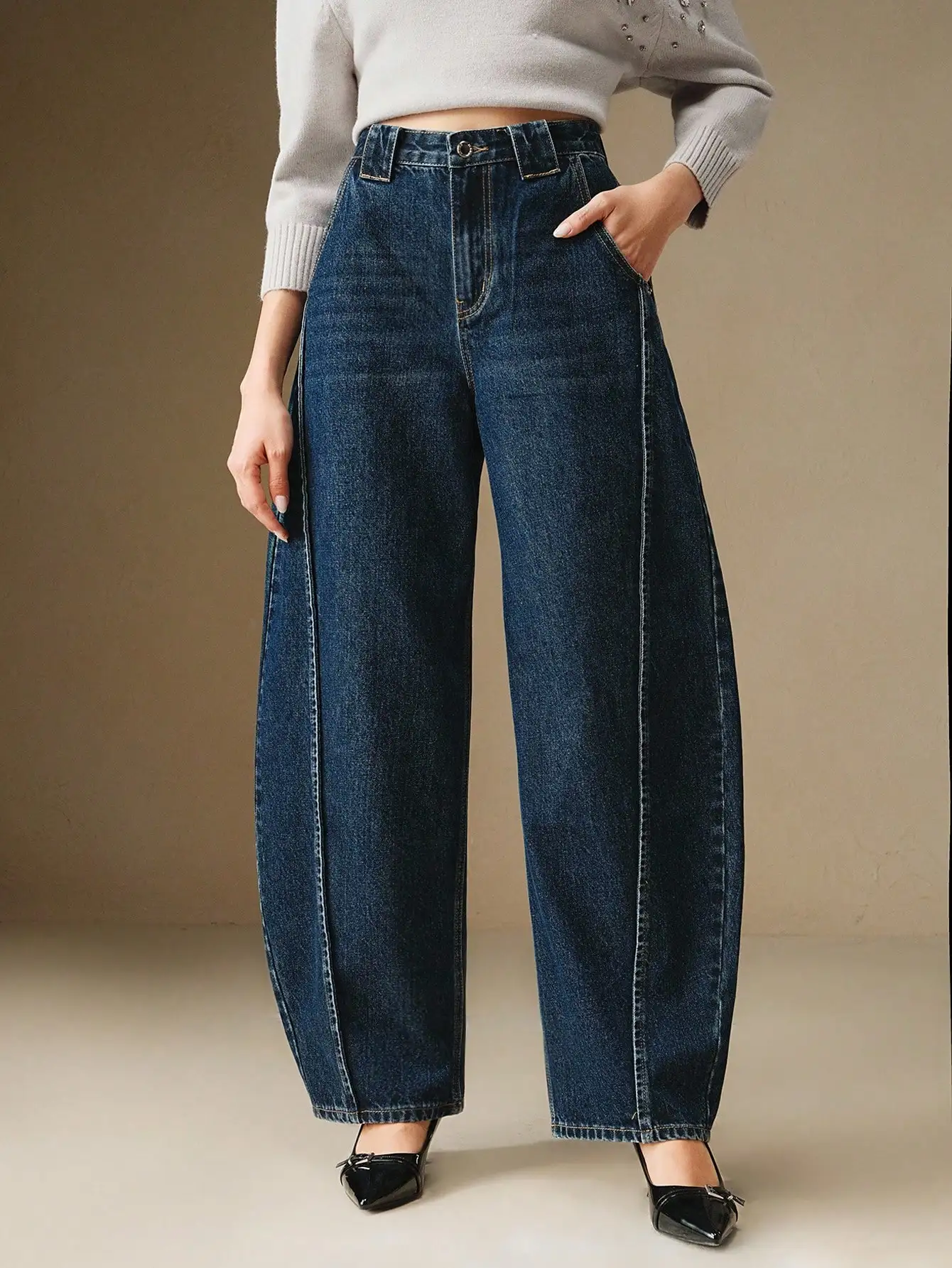 

Женские джинсы с высокой талией и широкими штанинами, с карманами, повседневные модные синие брюки