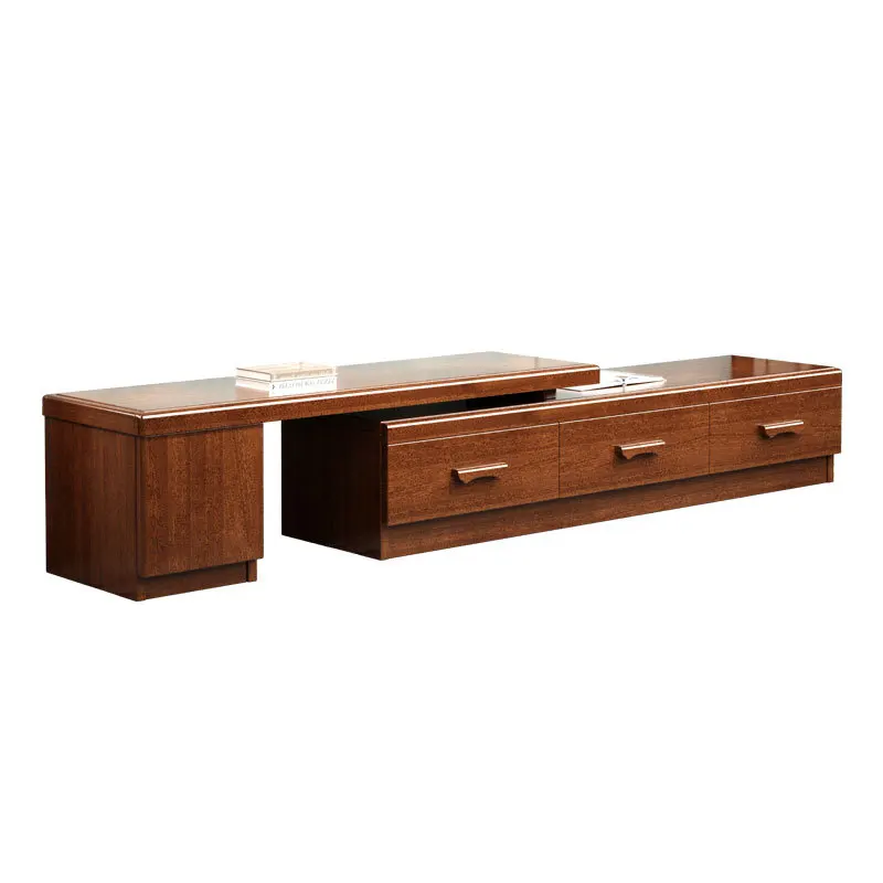 

New Chinese-style solid wood, living room video cabinet, telescopic floor cabinet, small apartment modern and simple