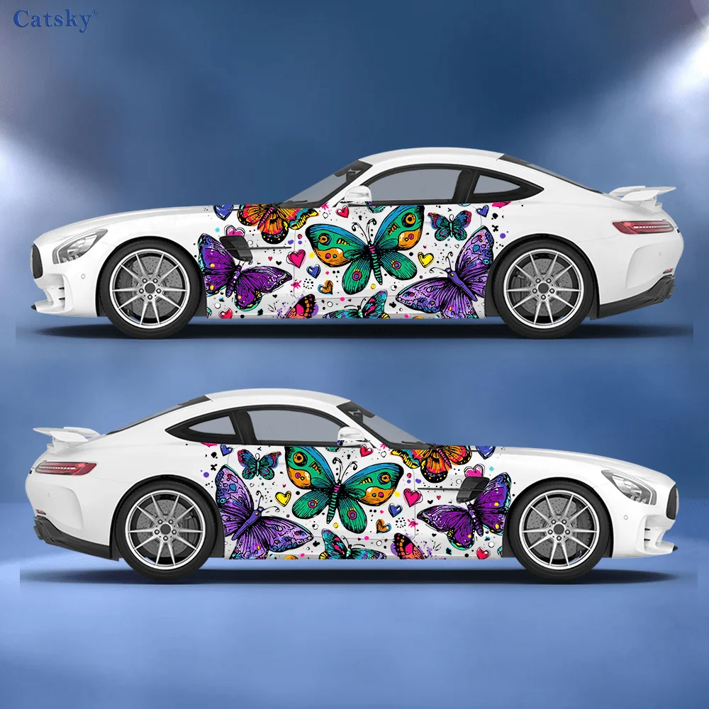 

Colored butterfly flower graffiti sticker, suitable for cars and trucks, durable, fade-resistant, easy to install and remove - E