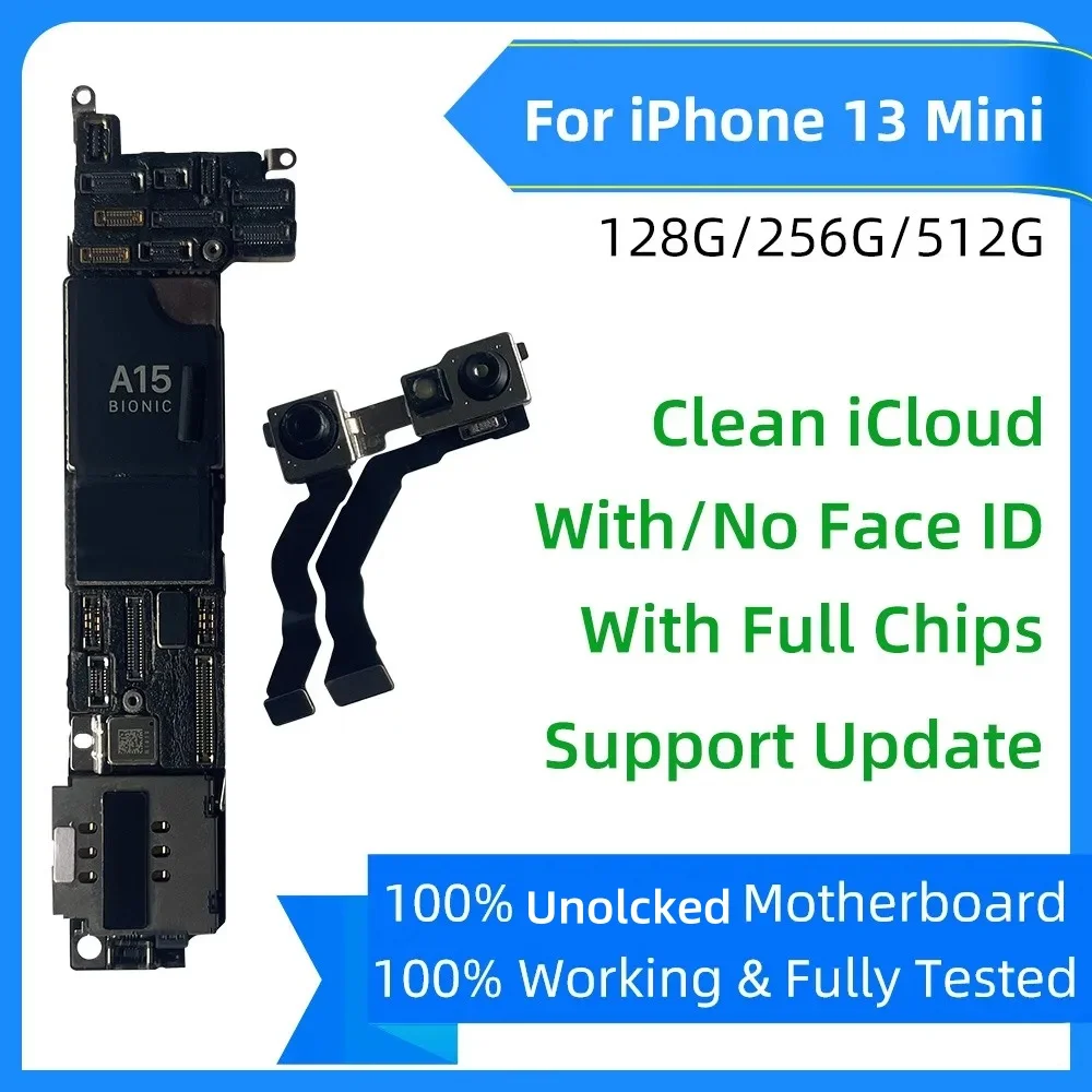 100% Unlocked Motherboard for iPhone 13 Pro Max With/NO Face ID Free Clean iCloud for iPhone 13 Mini Logic Board Mainboard