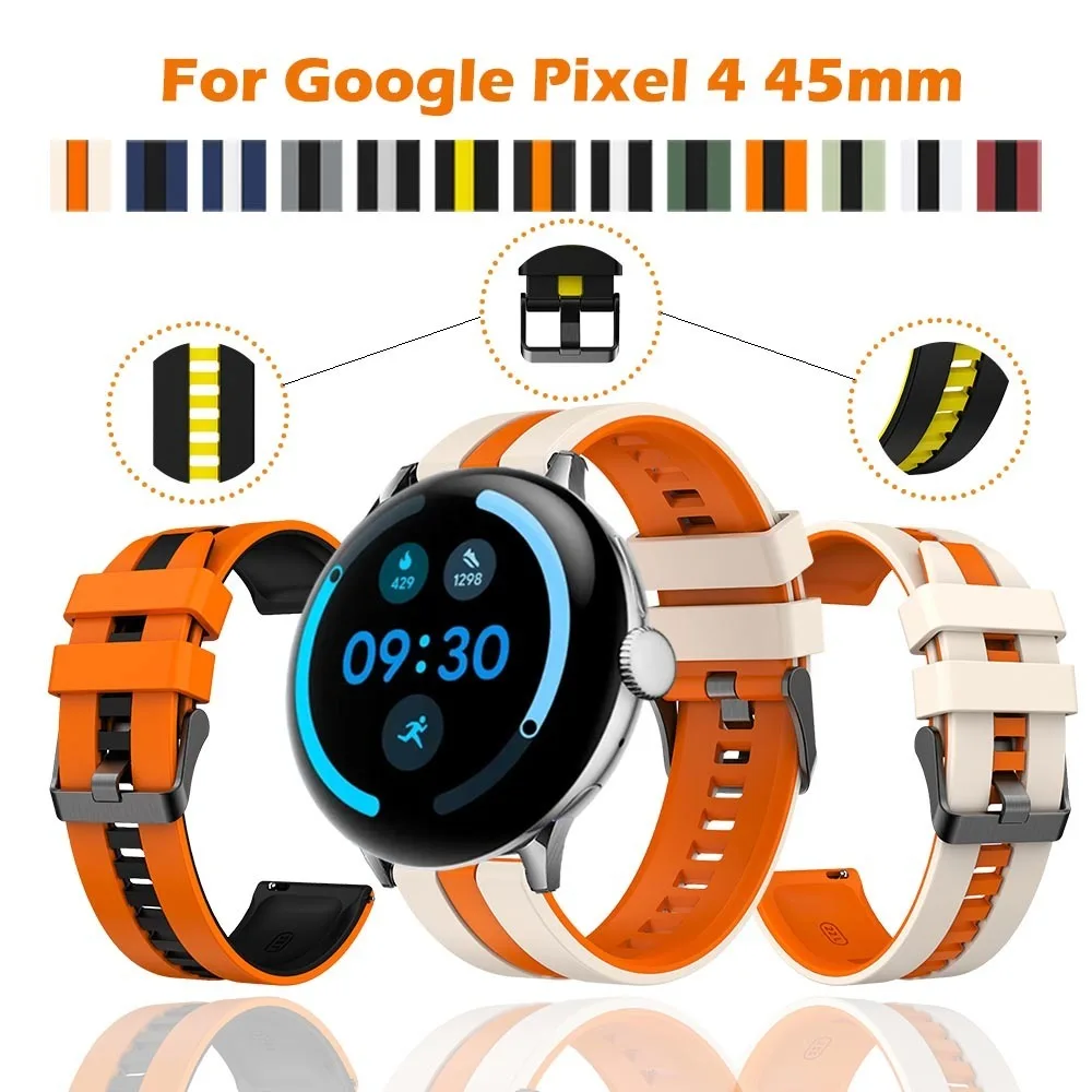 

For Google Pixel 4 45mm Watch Strap Silicone Vertical Stripes Two Tone Breathable Comfortable Watchband for Google Pixel 4 45mm