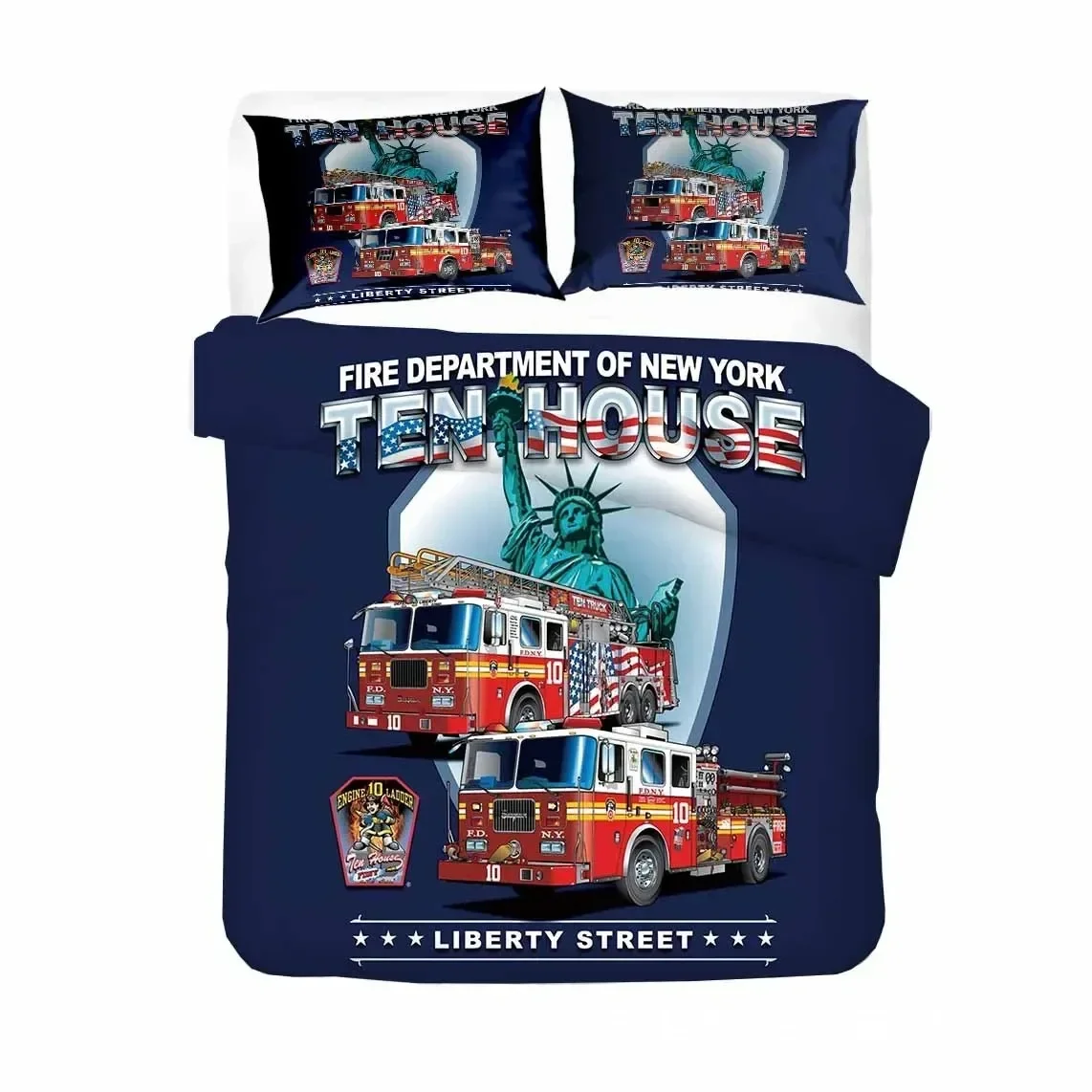 Firefighter Truck Duvet Cover KingQueen Size Red Firemen Car Bedding Set for Kids Boys Girls Fire Engine Polyester Quilt Cover