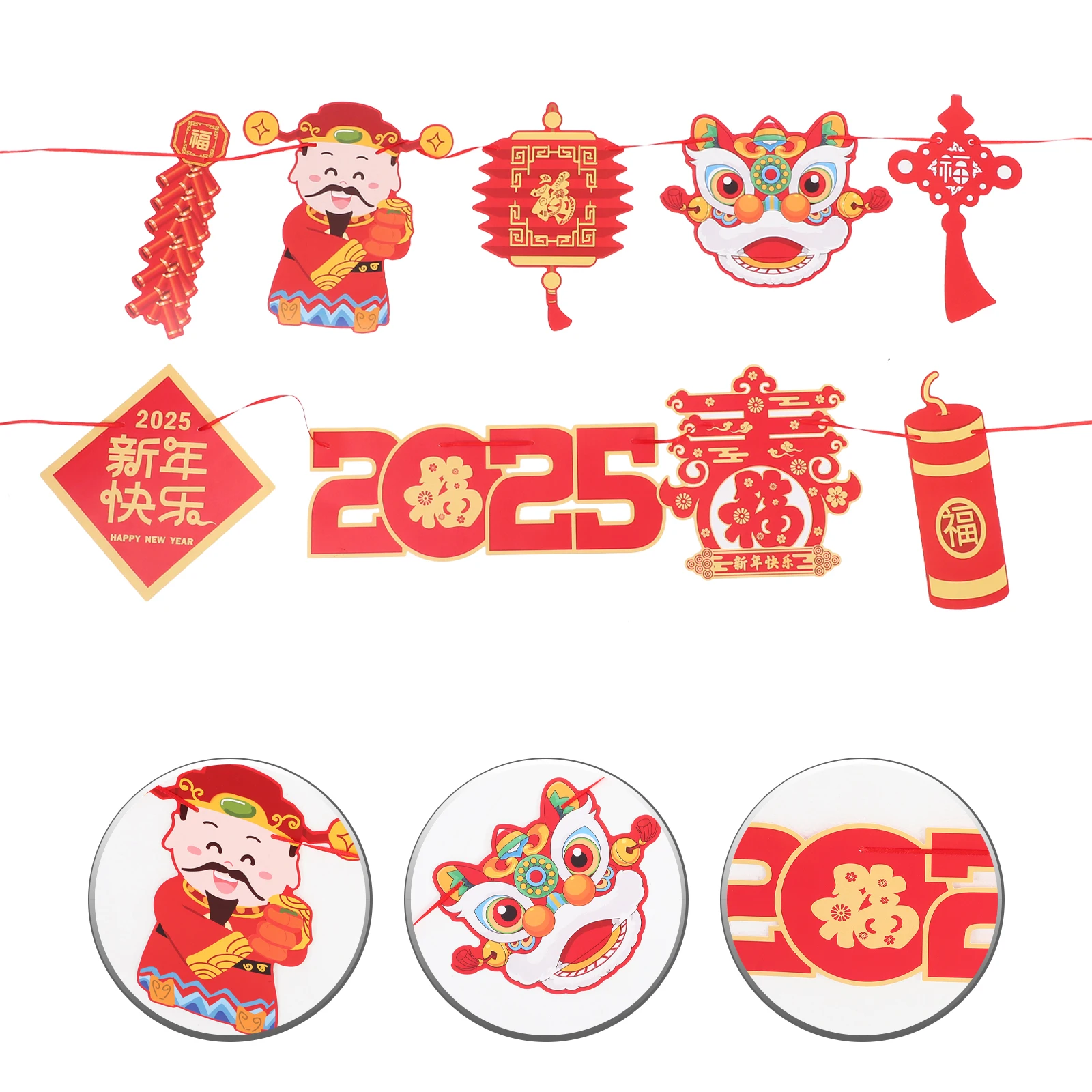 

1 Set Chinese New Year Banner Decoration Red Festive Bunting Flags Diy String Party Home Decor Double Sided Lunar Snake