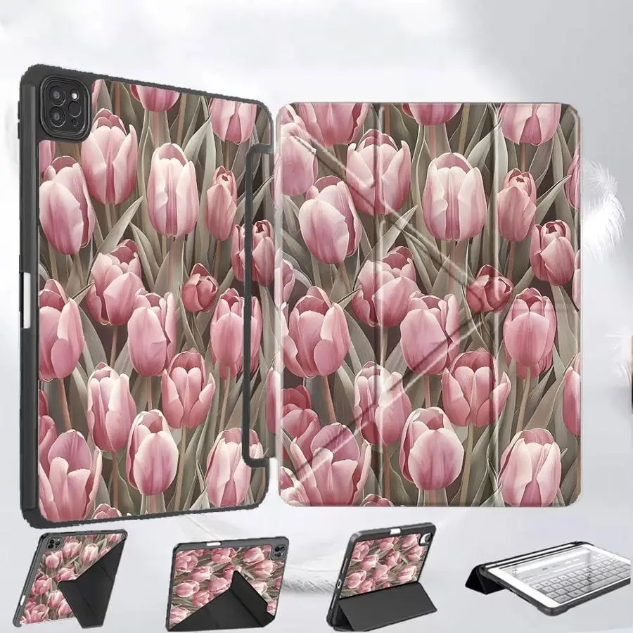 

Tablet Case For iPad Mini 6 7 Pro 11th 10th 9th 8th 7th 12.9inch Pro 2025 Air 4 5 M3 M2 M4 11inch Holder Cover Pink Tulip
