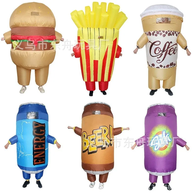 

Хэллоуин гамбургер надувной костюм косплей вечерние забавные газированные воды картофель фри украшения для чашек кофе для взрослых реквизит