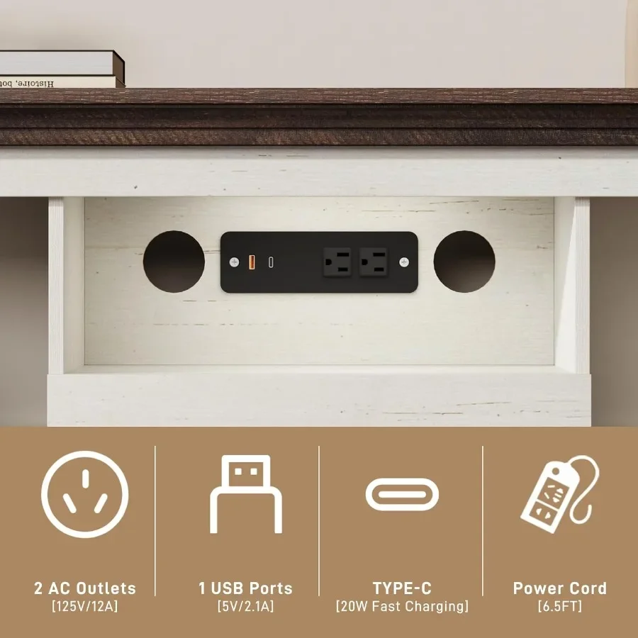 เตาผิงไฟฟ้า 85 นิ้ว พร้อมชั้นวางทีวีและชั้นวางของ  พร้อมเตาผิงไฟฟ้า 42 นิ้ว สำหรับทีวี 65 นิ้ว พร้อมเต้ารับไฟฟ้าในตัว สไตล์ฟาร์มเฮาส์