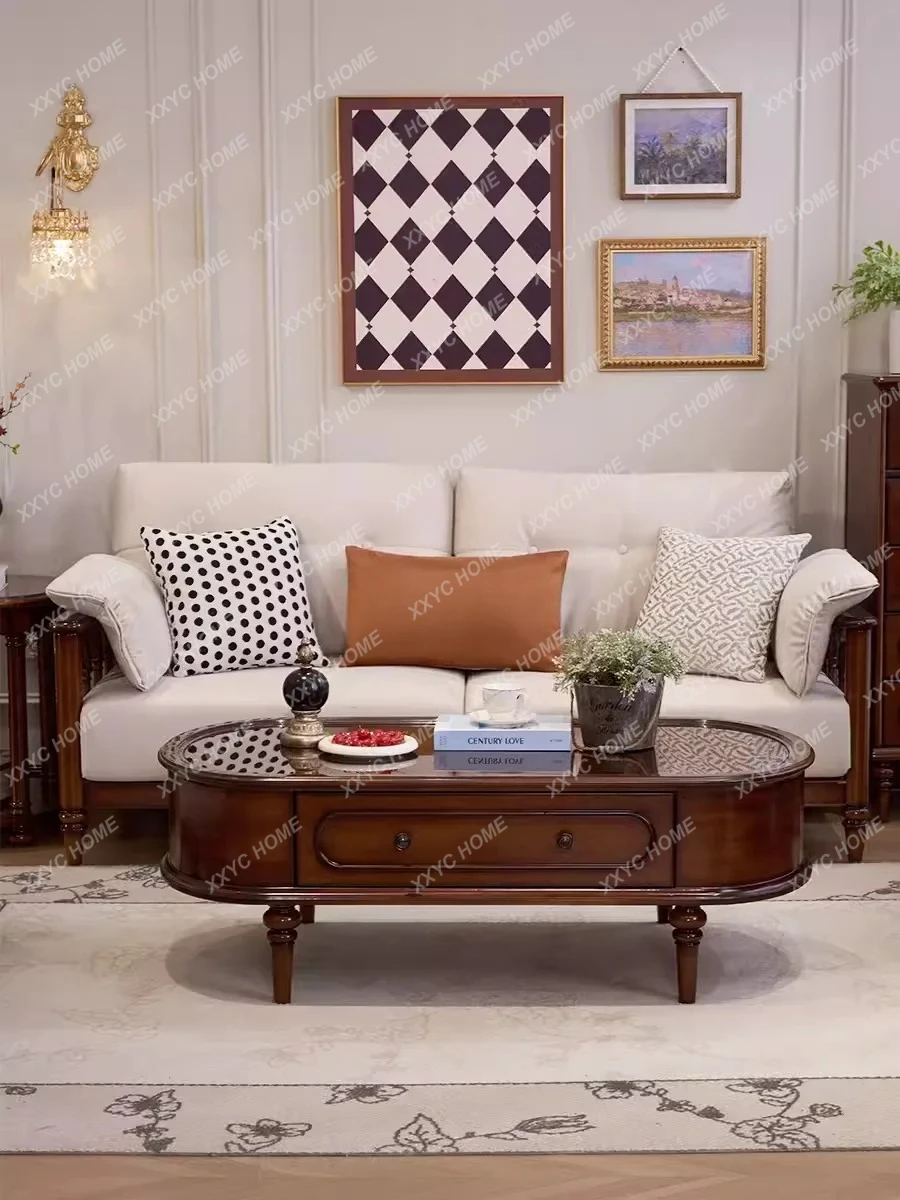 

A Medieval coffee table French retro all-solid wood storage oval coffee table