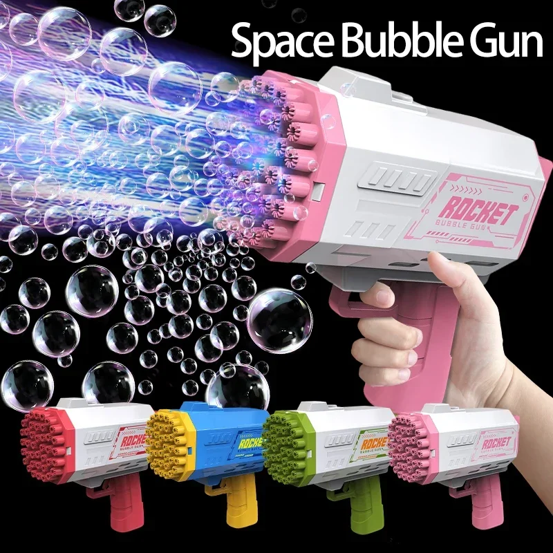 40 Holes Electric Rocket Bubble Machine Handheld Automatic Space Light Bubble Gun Kids Outdoor Battle Toys Without Bubble Water