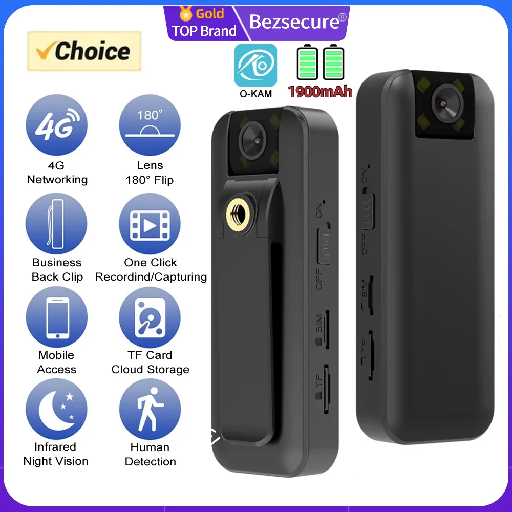 

PEGATAH 4G 4K UHD Video Body Camera Mini Wireless Body Recorder 180° Flip Rechargeable Portable Cam Camcorder Law Enforcement