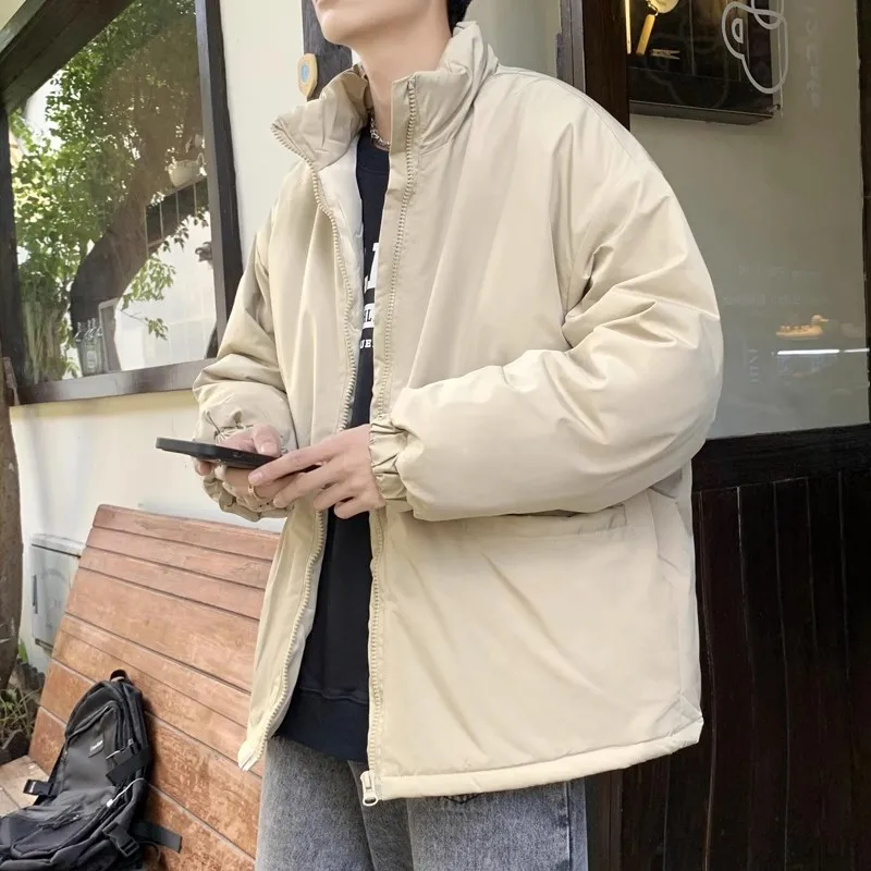 

2024 Men's Coat Lined with Cotton Upright Collar Thick Jacket Slimming Softness Parkas Warm Brand Fall Winter Clothing E91