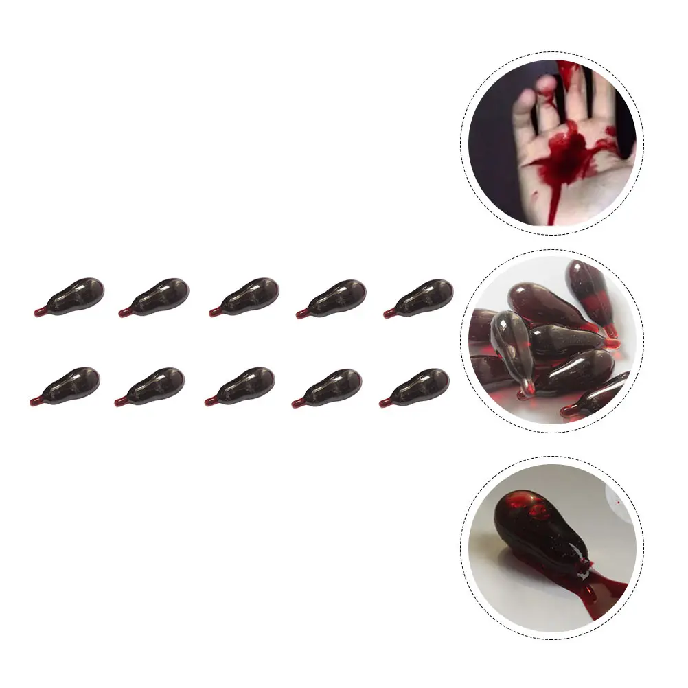 

10 Pcs Artificial Blood Pill Realistic Scene Halloween Party Prop Funny Tricky Toys Prank Supplies Safe Water Material