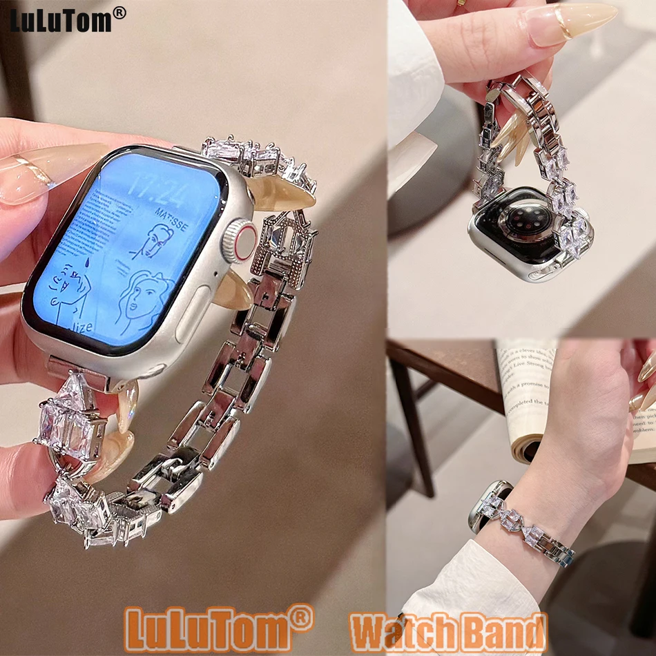 

Роскошный квадратный циркониевый ювелирный ремешок для Apple Watch 38 40 41 42 44 45 46 49 мм iWatch Series 10 9 8 7 6 5 SE Ultra Браслеты