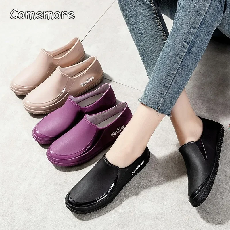 Comemore Women Outer Wear Waterproof Non-slip Low-top Short Water Shoes Wear-resistant Rubber Casual Kitchen Shallow Rain Boots