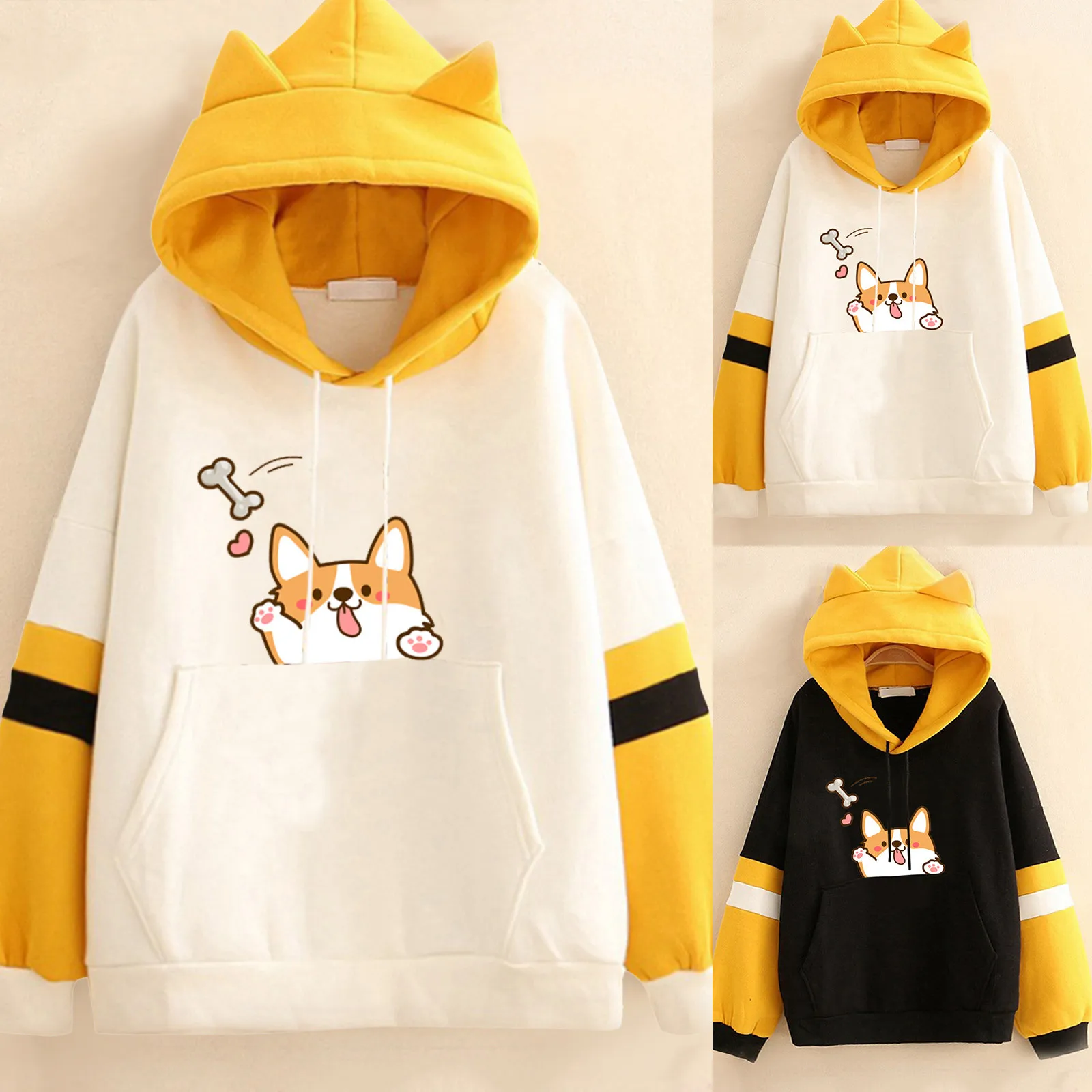 Harajuku Shiba Inu Kawaii Pullovers Clothes Moletom Ear Hoodie Sweatshirt Women Japanese Akita Cute Dog Printed Hoodies