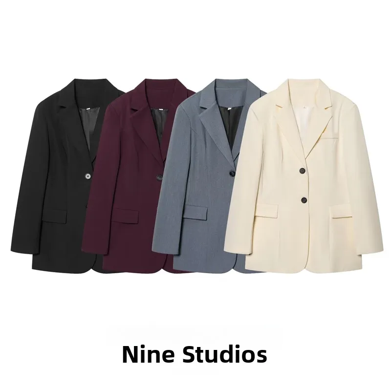 

NINE ZAR Women's Slim Fit Casual Commute Color Suit Jacket Top Versatile Polyester Fiber Long Sleeve Spring Fashion