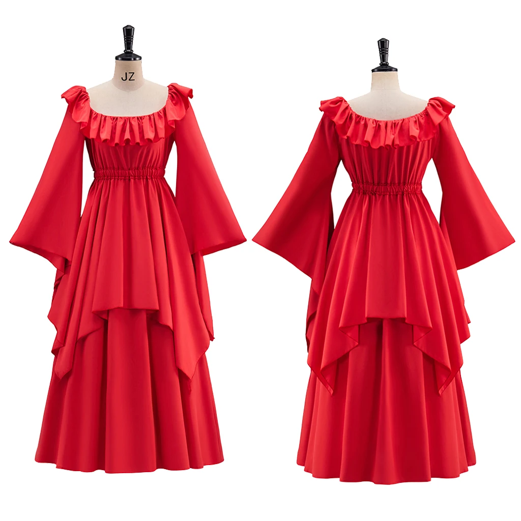 

Женское викторианское платье с открытыми плечами и эластичной резинкой на талии, средневековое элегантное вечернее платье принцессы с рюшами, платье эпохи Возрождения с длинными рукавами