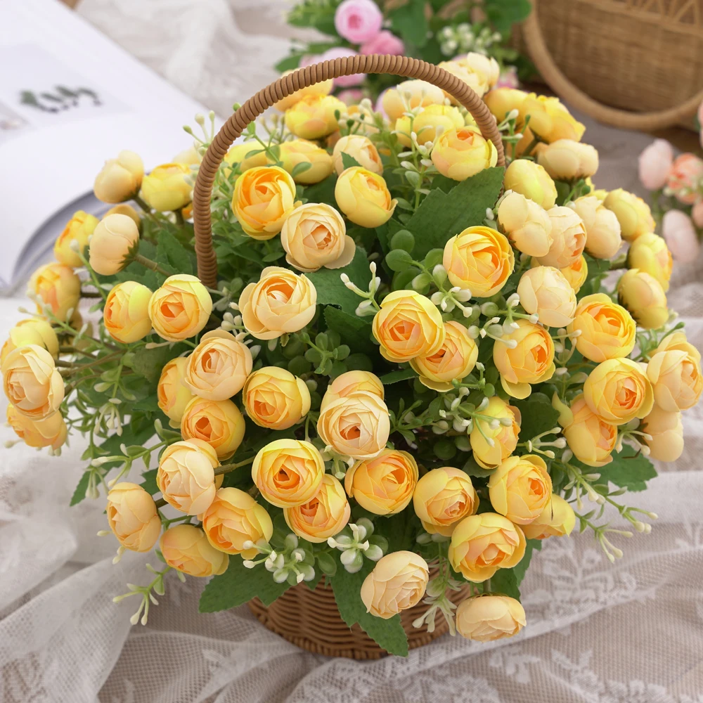 1pcs Artificial Silk Flowers Ranunculus Asiaticus Bouquet,Flower Arrangement DIY Project,Home Kitchen Wedding Decorations