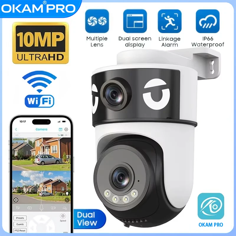 OKAM PRO APP Dual-Lens Camera 5G Wi-Fi IP Camera HD 10MP PTZ Color Night Vision Two-Way Intercom Motion Tracking AI Smart Camera