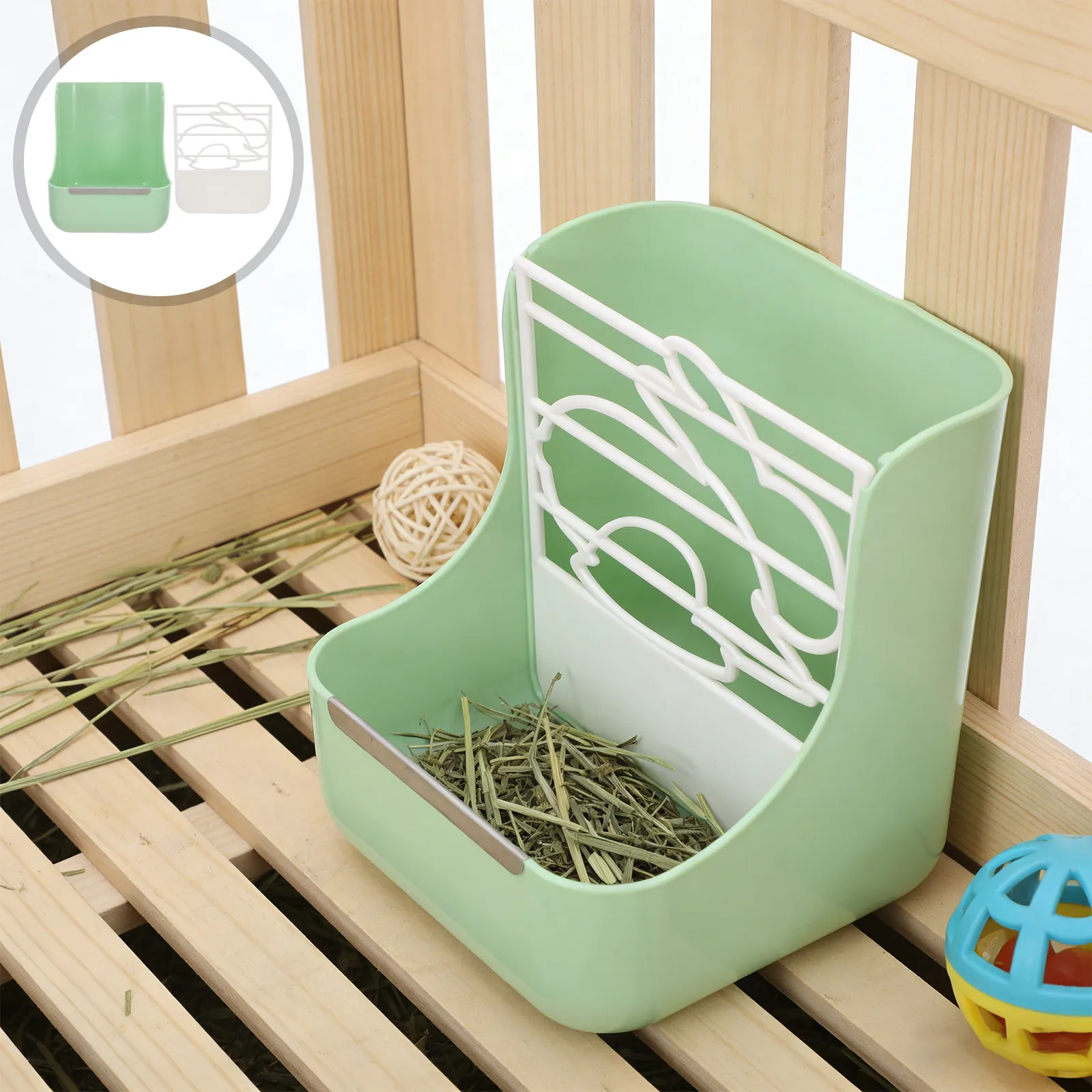 Rabbit Hay Feeder 2-in-1 Adjustable Removable Grass Rack Stainless Steel Edge for Bunny Guinea Pig Chinchilla Cage Feeding
