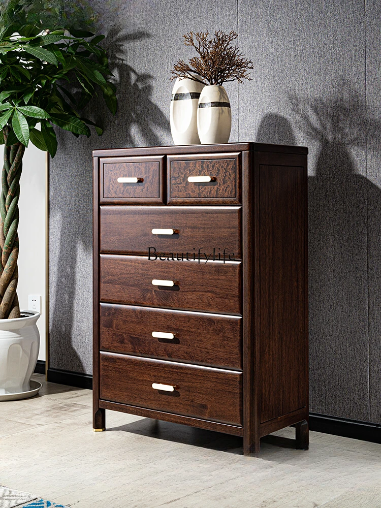 

Solid Wood New Chinese Style Locker Modern Light Luxury Ugyen Ebony Bedroom Chest of Drawer