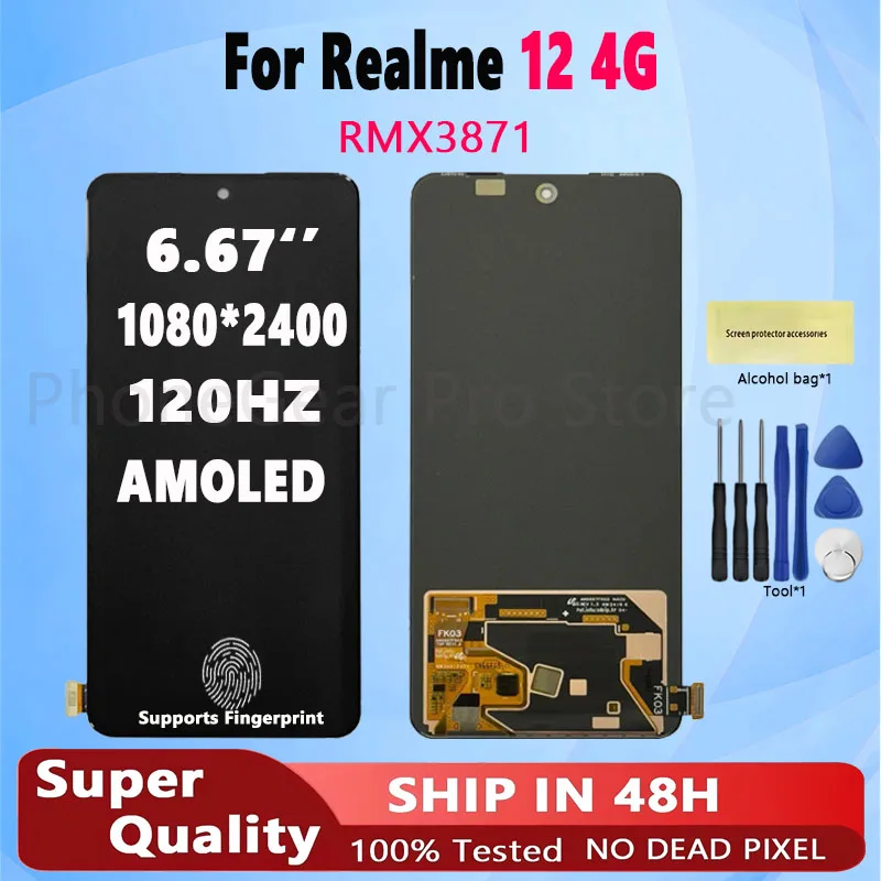 TFT/AMOLED For Realme 12 4G LCD Display Touch Screen Digitizer Assembly For Realme 12 4G RMX3871 Display With Frame