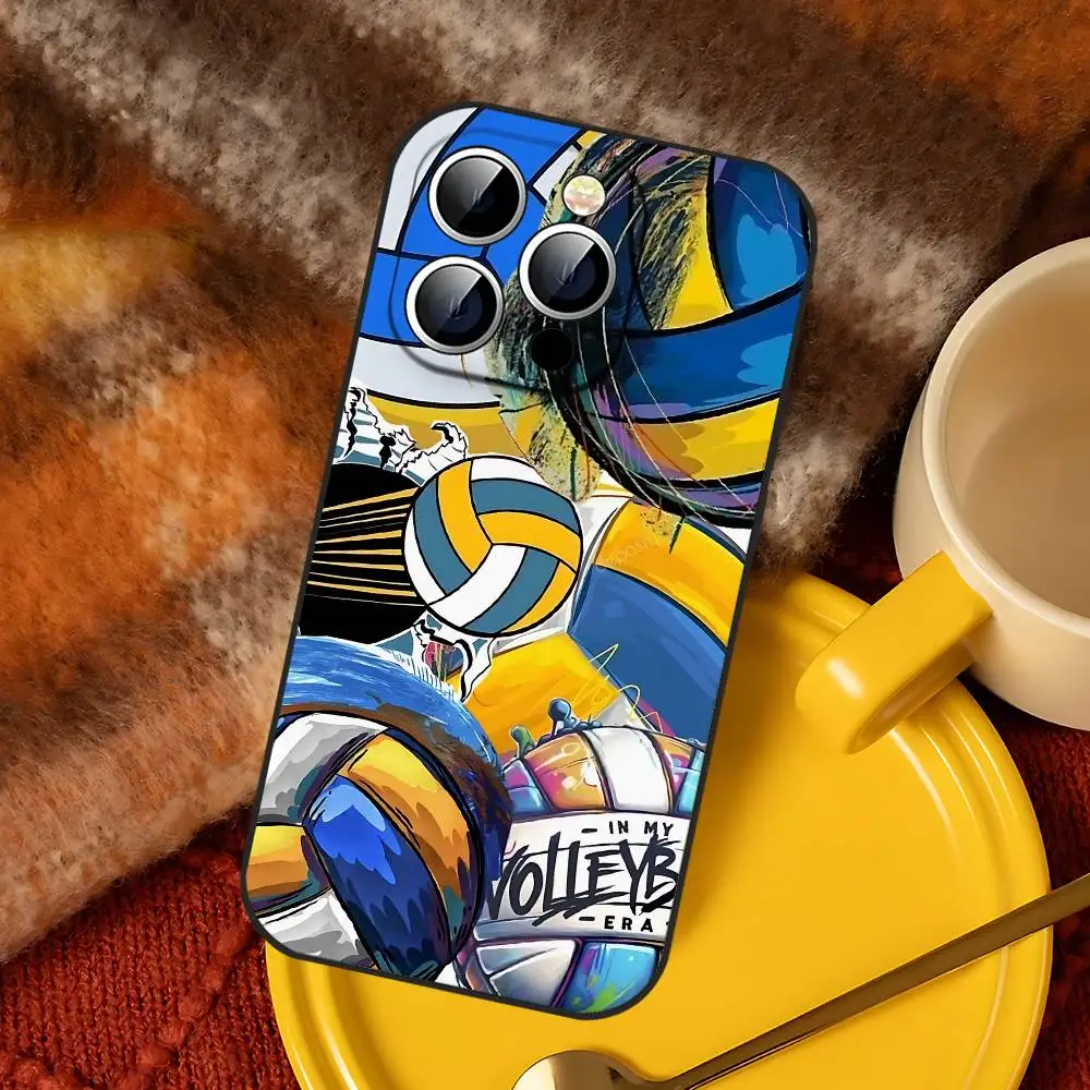 حافظة هاتف مطلية بالكرة الطائرة لهاتف آيفون 17 16 15 14 13 12 11 X XR XS Plus Pro Max غطاء أسود ناعم صغير