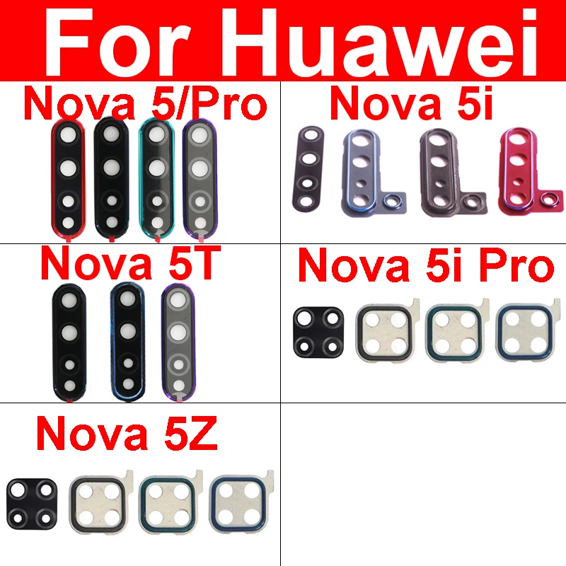 Rear Back Camera Lens Glass with Frame Holder For Huawei Nova 5 5i Pro 5T 5Z  Rear Camera Glass Lens Housing Cover Replacement