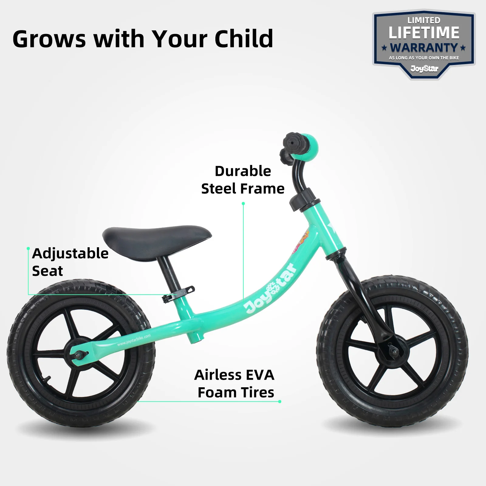 JOYSTAR 12 Inch Balance Bike for 2-5 Years Old Boys and Girls, Lightweight Push Bike with Adjustable Handlebar,Seat, Green