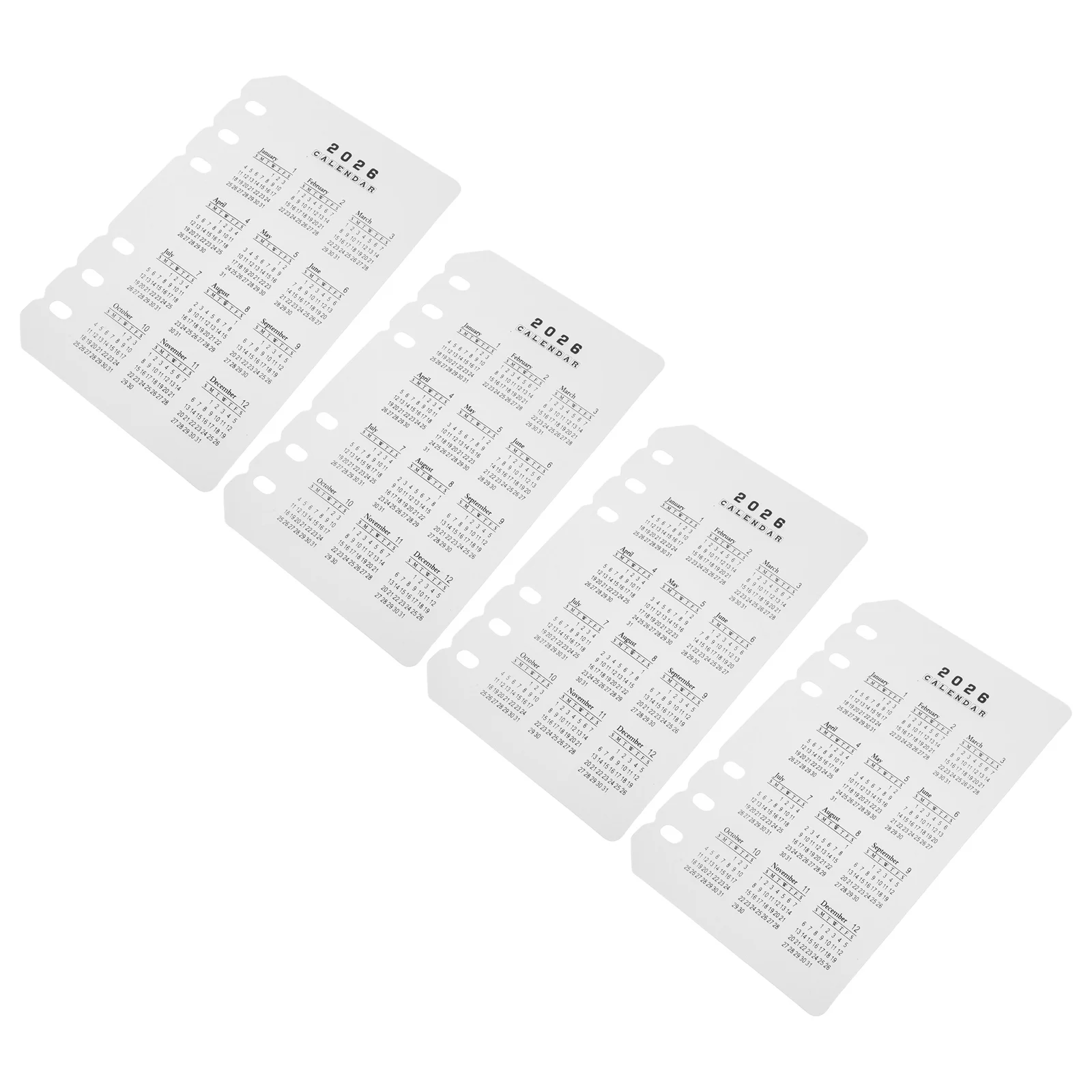 

4pcs 2026 Frosted Plastic Calendar Notebook Dividers A6 6-Hole Matte Finish Planner Refills With Tabs Adjustable Diy Date