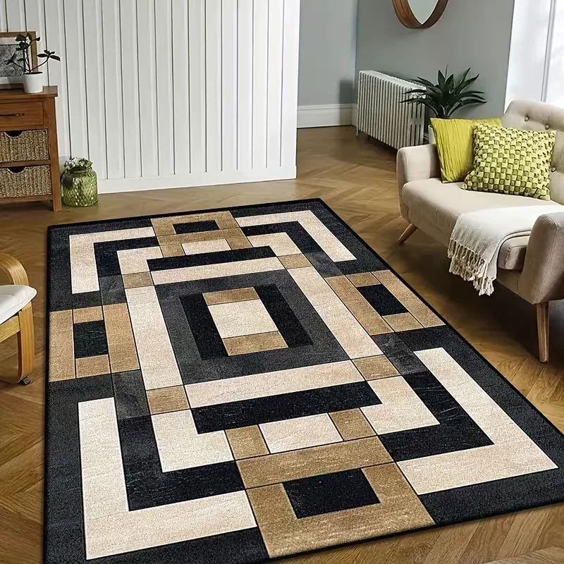 Schwarz-Gold Geometrischer Patchwork-Kunstteppich für Wohnzimmer, Esszimmer, Flur, Babyzimmer, Veranda, Autoinnenraum und Heimdekoration