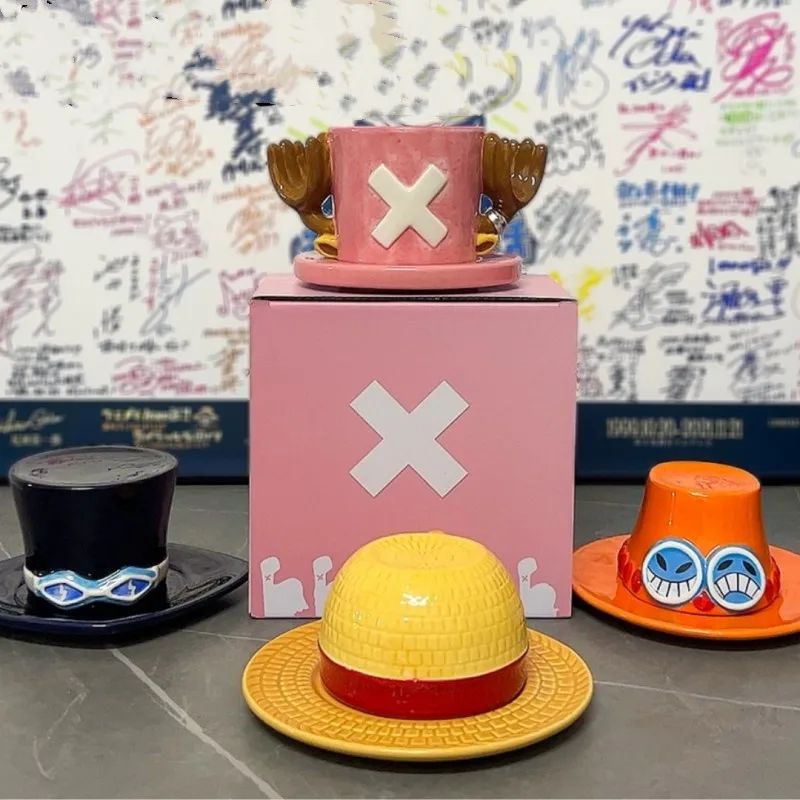 

One Piece Mug Luffy Ceramics Coffee Cup Anime Figure Peripheral Hat Shaped Coffee Milk Cups Luffy Ace Sabo Cups Toys Gifts Toys