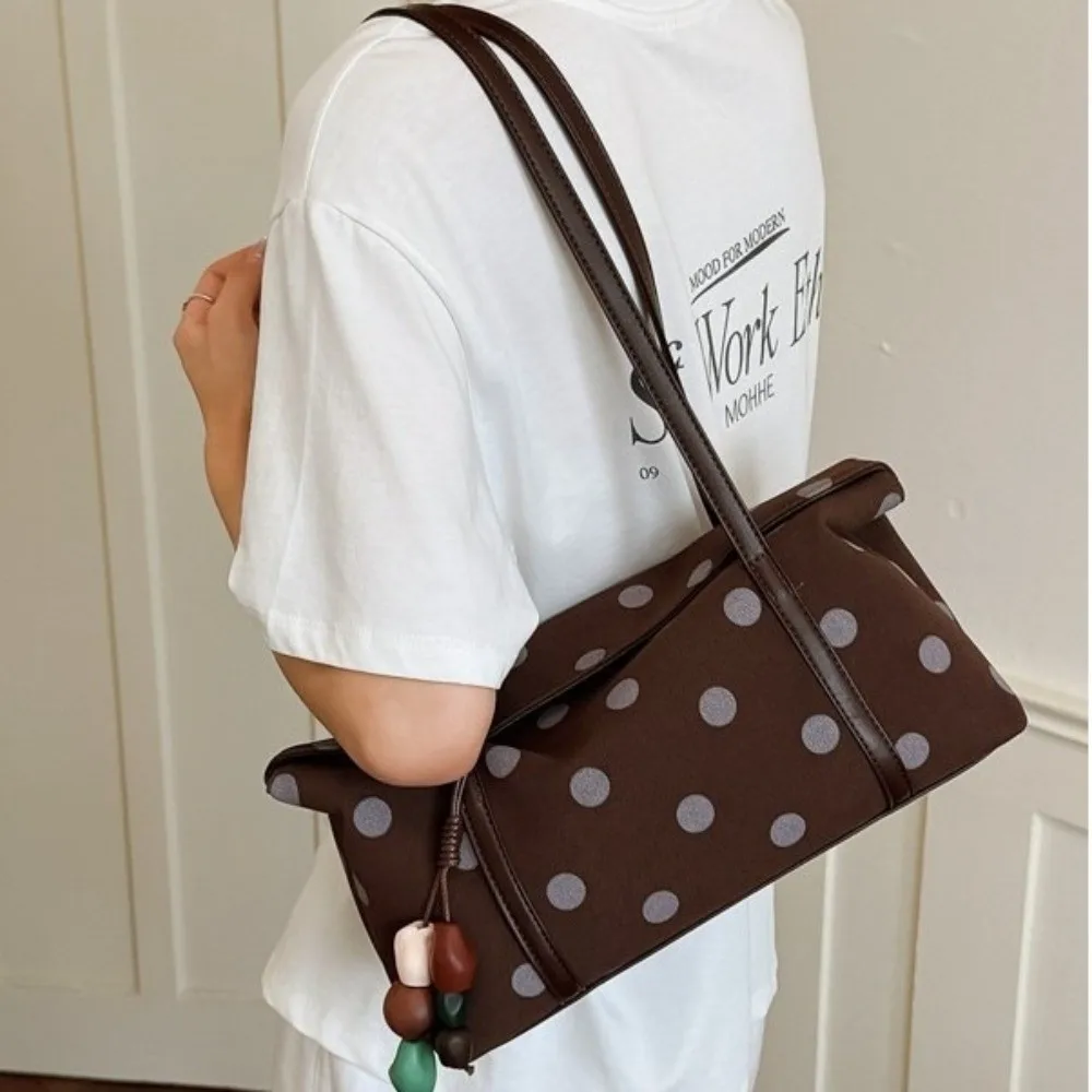 Trendy Polka-Dot Shoulder Bag Suede Large Capacity Tote bag Lightweight Underarm bag for Girls