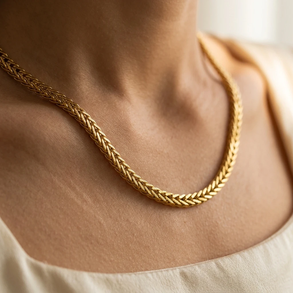Miia Jewelry 18K Gold Stainless Steel Foxtail Chain Necklace Stainless Steel Thick Braided Chain For Women Men