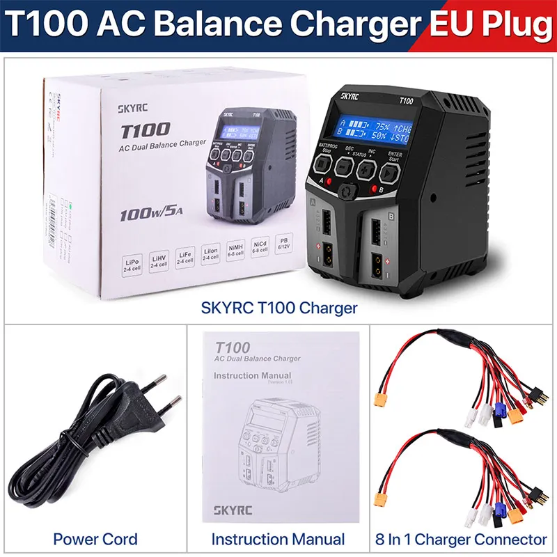 SKYRC T200 T400 T100 AC/DC Lipo Battery Dual Balance Charger Discharger for Traxass Airsoft Drone RC Battery Charger Fast Charge image 3