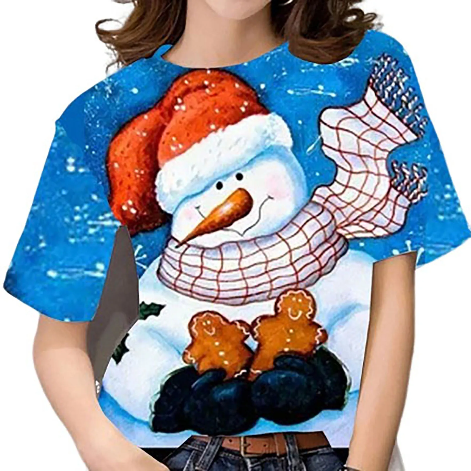 Women's Christmas Print T-shirt Santa Claus 3D Printing Short Sleeve Shirt Suitable for Friends Gathering Wear