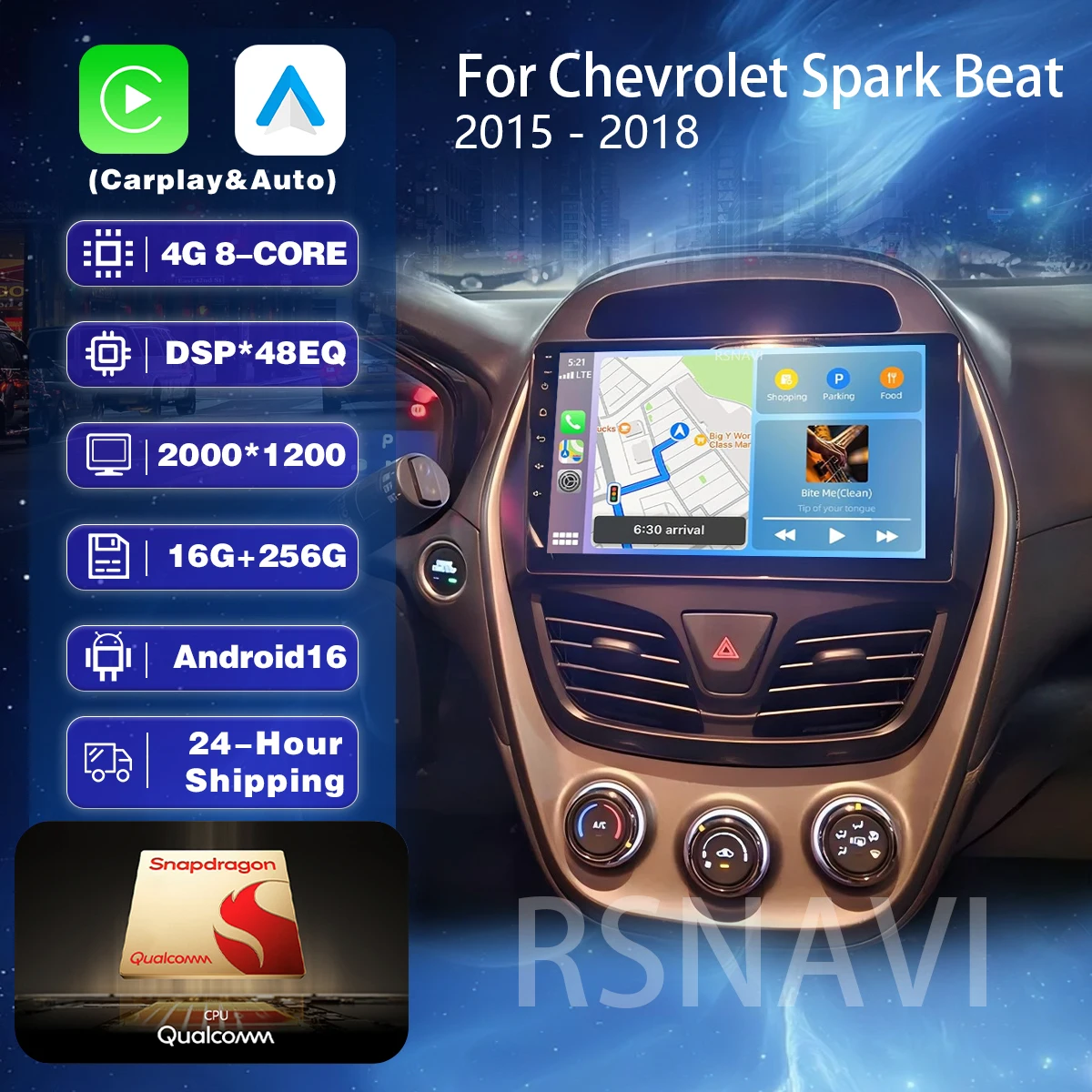 Android 16 Carplay Auto WIFI+4G Car Radio Multimedia Player  Autoradio Stereo 2din Head Unit For CHEVROLET Spark Beat 2015-2017